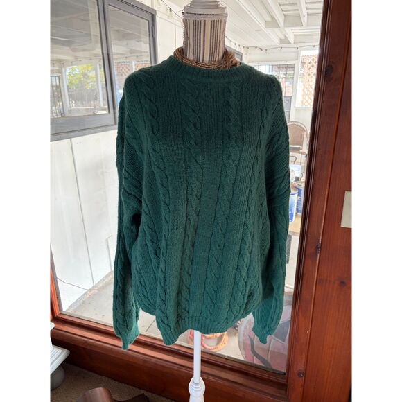 Gorgeous Vintage Alpaca Wool Crewneck Cable Knit Green Sweater XL - Picture 2 of 10